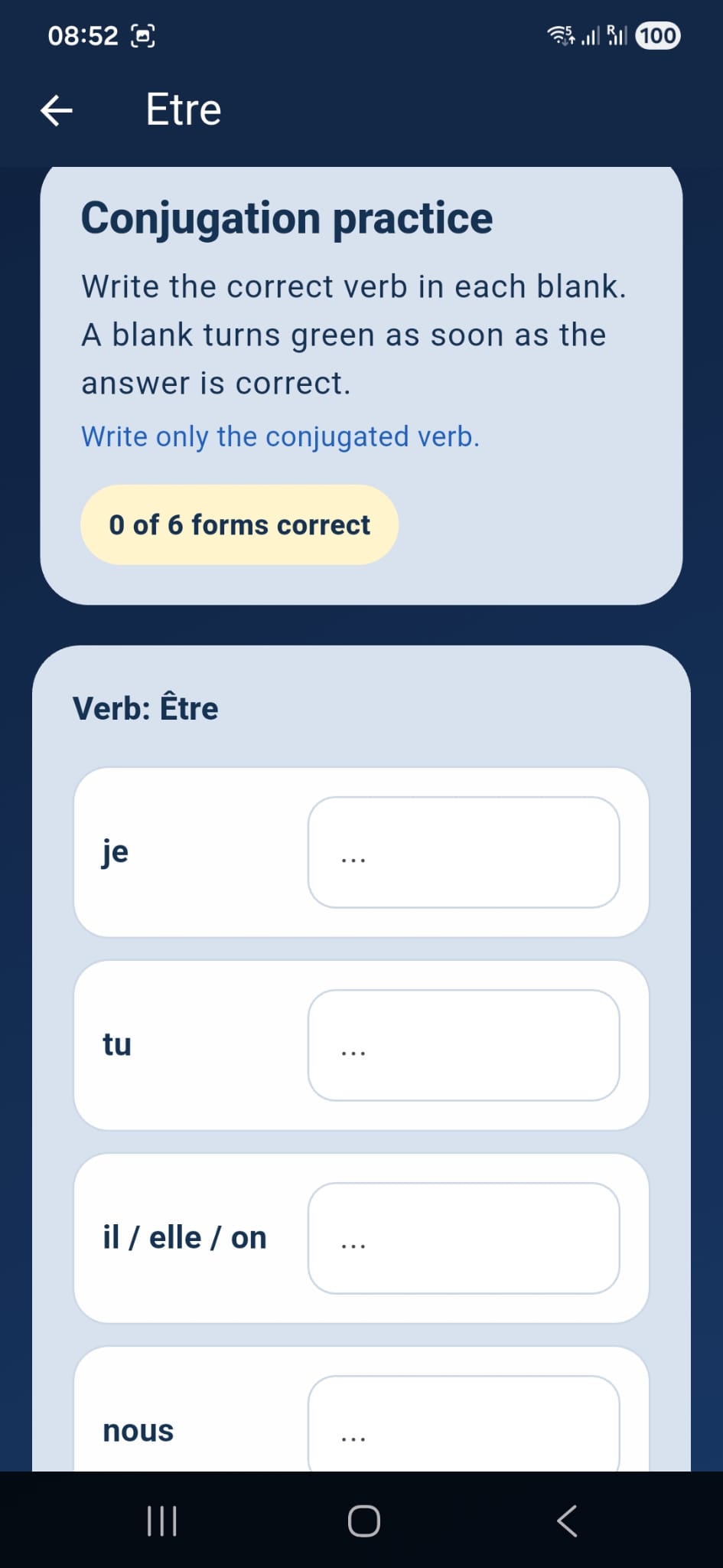 Conjugation exercise in Eazy French