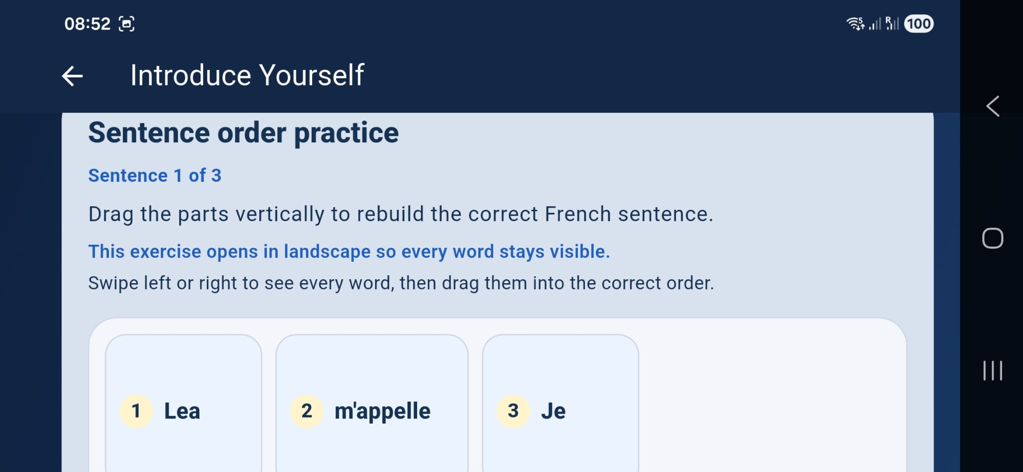 Sentence building exercise in Eazy French